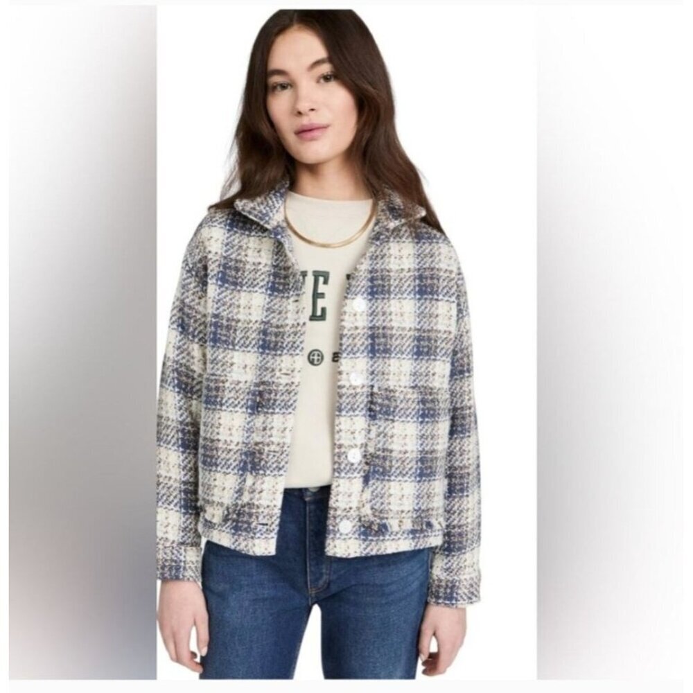 Blank NYC Once‎ In A Lifetime Blue Plaid Tweed Shacket Medium Academia Preppy